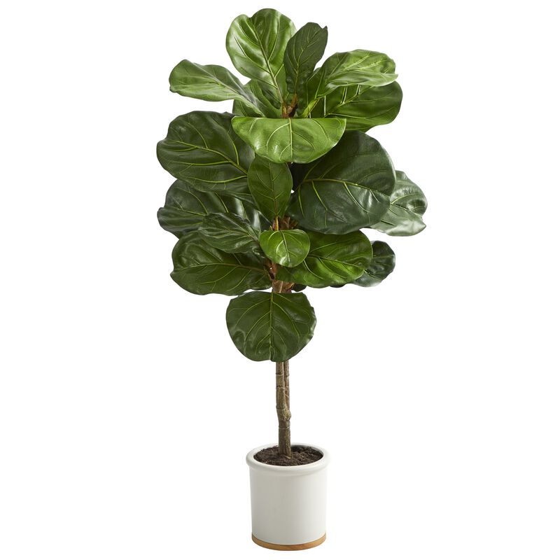 Hivvago 3.5 Feet Fiddle Leaf Artificial Tree in White Ceramic Planter