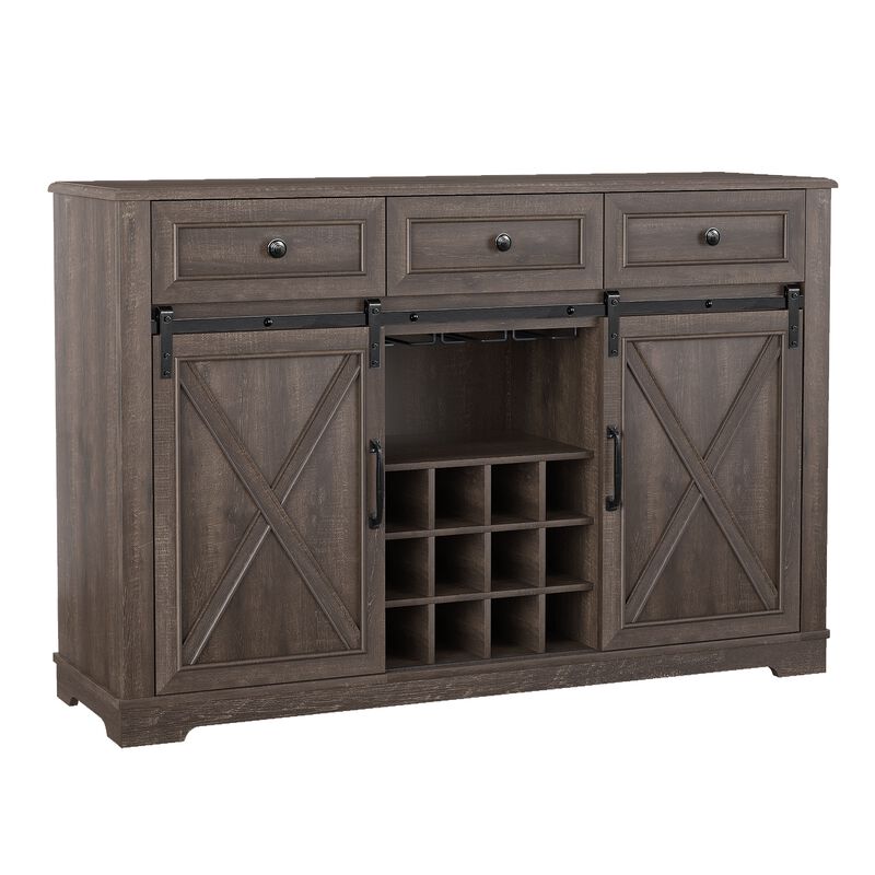 FESTIVO 54" Farmhouse Buffet Sideboard with Wine Rack & Glass Storage in Brown