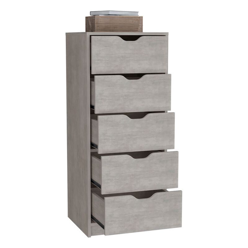 Basilea 5 Drawers Tall Dresser, Pull Out System -Concrete Gray