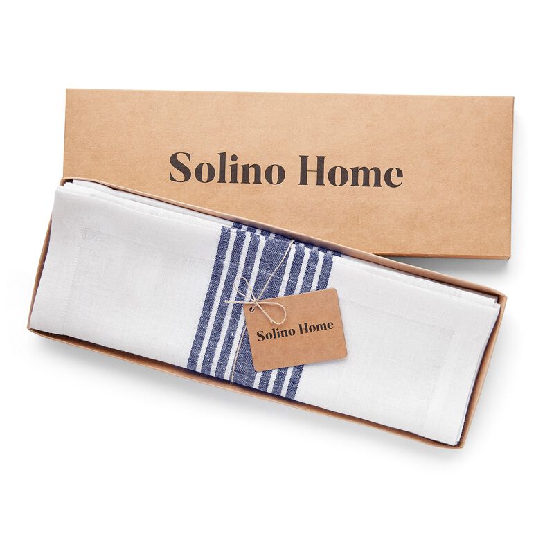 Solino Home 100% Pure Linen Stripe Placemats 14 x 19 Inch Set of 4 | Farmhouse