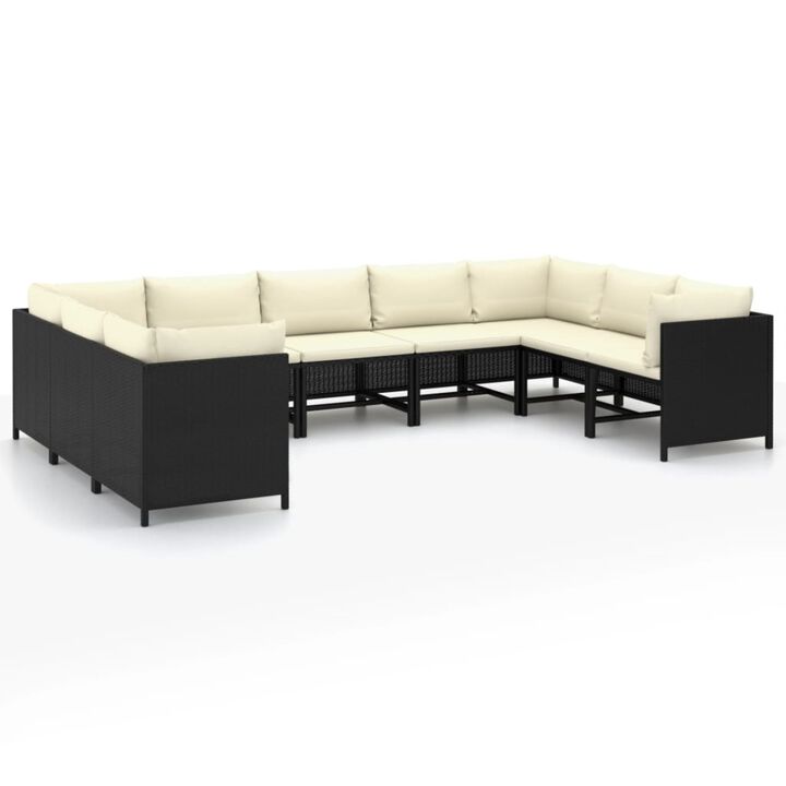 vidaXL 9 Piece Garden Lounge Set with Cushions Poly Rattan Black