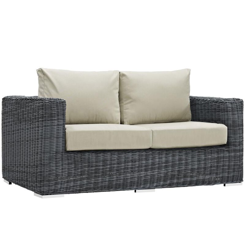 Summon 5 Piece Outdoor Patio Sunbrella Sectional Set - Canvas Antique Beige