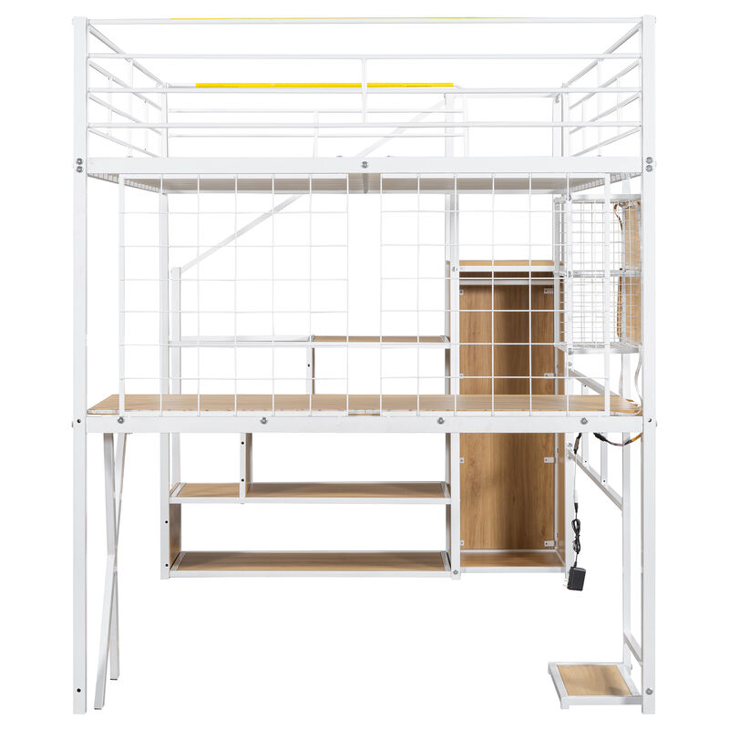 Merax Metal Loft Bed with LED and Storage Staircase
