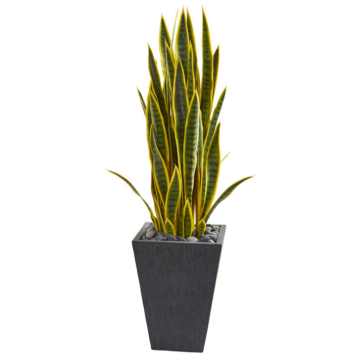 Hivvago 3.5" Sansevieria Artificial Plant in Slate Planter