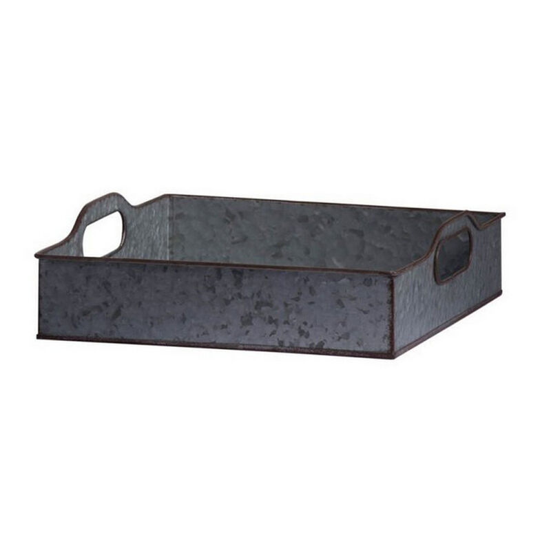 12, 12, 20 Inch Set of 3 Nesting Trays, Rectangular, Galvanized Gray Iron - Benzara