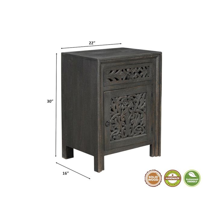 Taran Designs Calista 1-drawer 1-door Floral Carved Solid Wood Nightstand