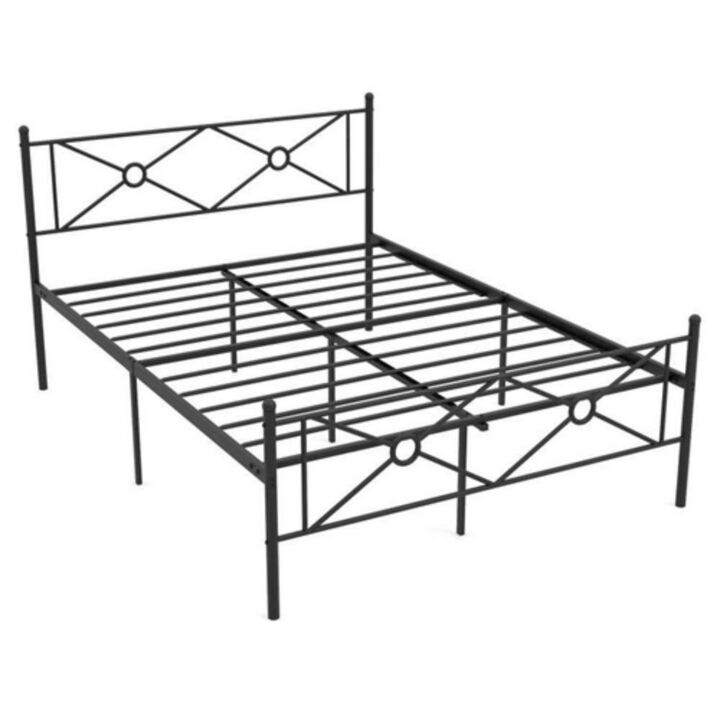 Hivvago Full Size Modern Black Metal Platform Bed Frame with Headboard and Footboard