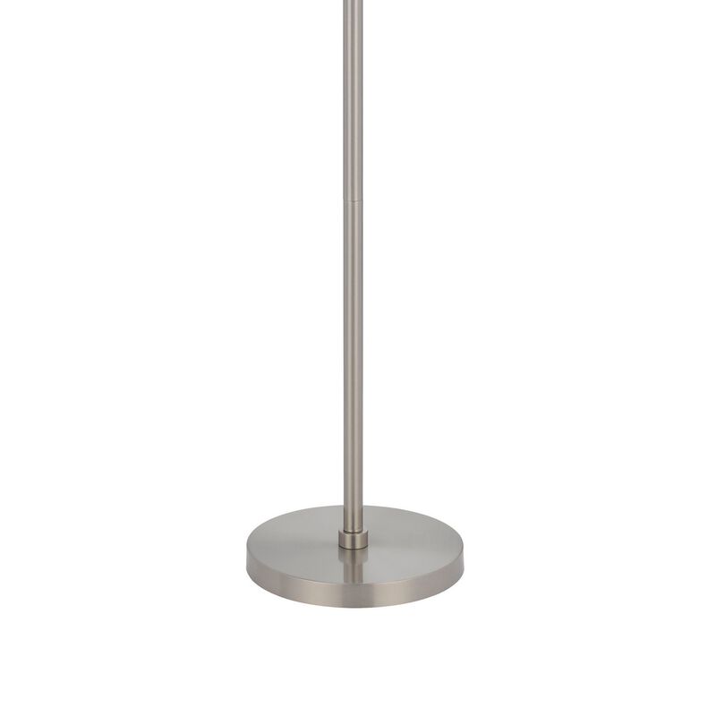 Ano Floor Lamp, Slim Frame, White Drum Shade, Chrome Metal 67 Inch - Benzara
