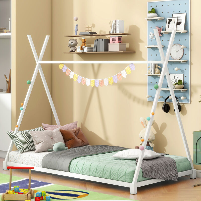 Merax Triangle Structure Metal House Platform Bed Floor Bed