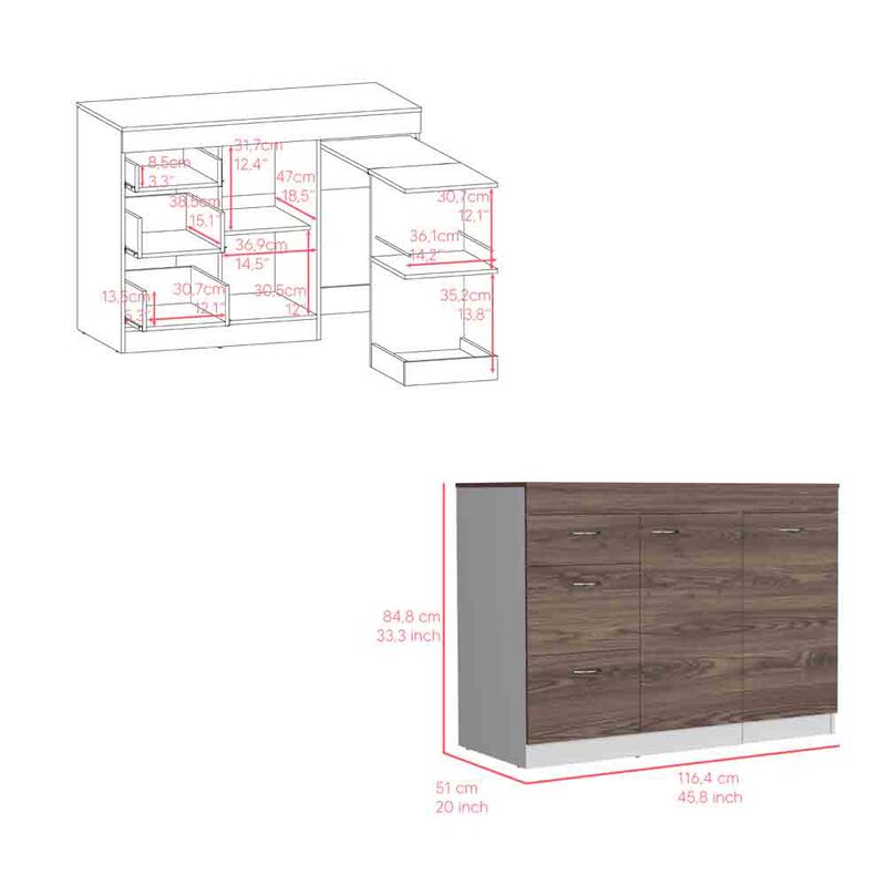 Kitchen Island Metask, Kitchen, White / Dark Walnut