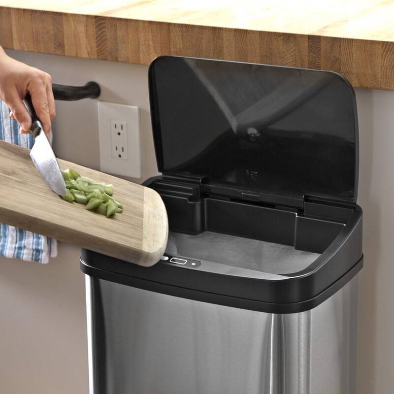 Hivvago Silver/Black 13 Gallon Stainless Steel Kitchen Trash Can with Motion Sensor Lid
