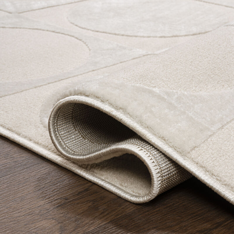 Helena Modern Geometric Circles In Squares High-Low White/Cream 4x6 Area Rug