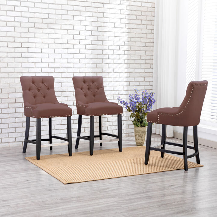 WestinTrends 24" Linen Fabric Tufted Upholstered Counter Stool (Set of 3)