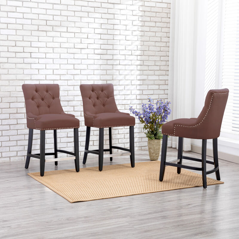 WestinTrends 24" Linen Fabric Tufted Upholstered Counter Stool (Set of 3)