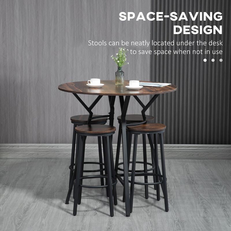 Black/Brown Pub Set: 5-Piece Bar Table & Chairs for Kitchen