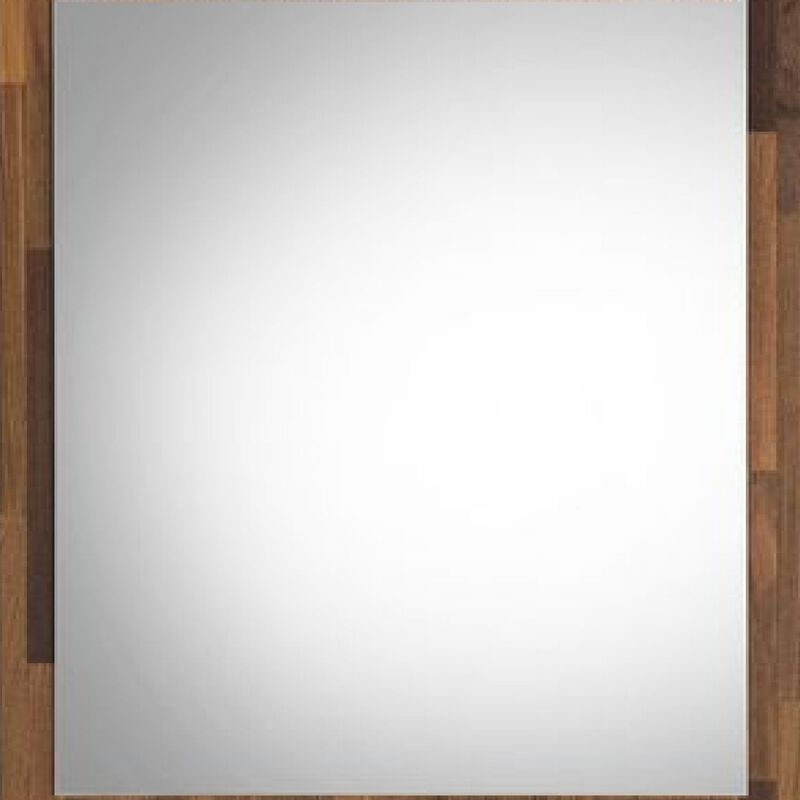32 Inch Wall Mirror, Rectangular Portrait Plank Wood Frame, Walnut Brown-Benzara