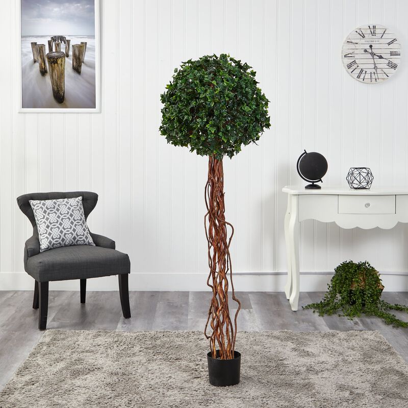 Hivvago 5.5 Feet English Ivy Single Ball Artificial Topiary Tree with Natural Trunk UV Resistant (Indoor/Outdoor)