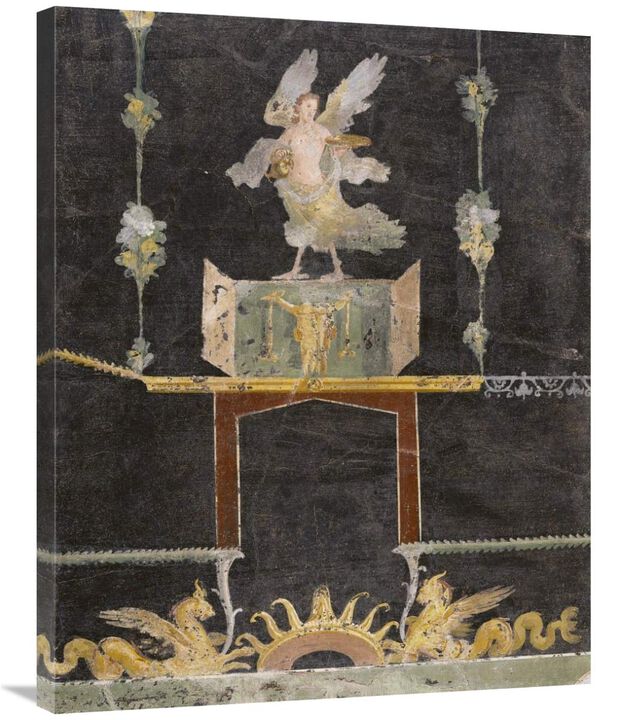 Wall fragment with Siren, Sea Monsters and Niche on Black Ground-Canvas Art-28x35