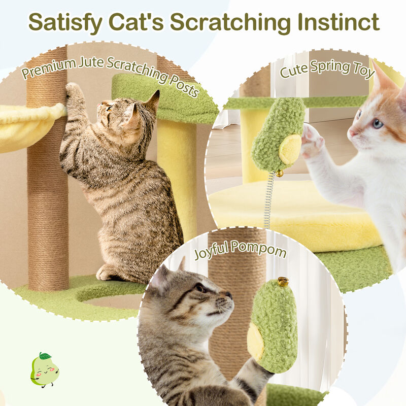 Multi-level Cat Tree Avocado Theme Cat Tower with Wide Perch Rotatable Basket