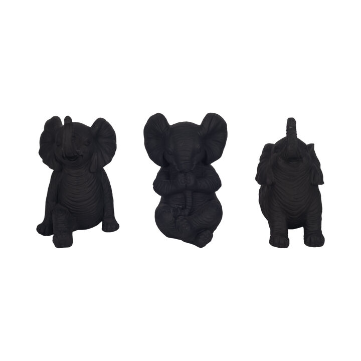 6" Antique Blk Yoga Elephant