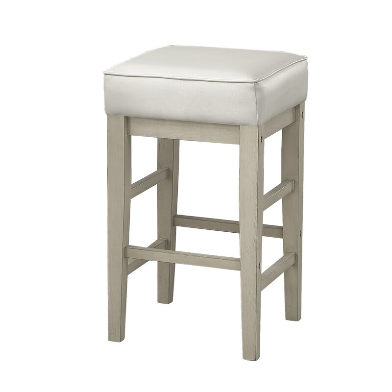 Vin 26 Inch Counter Height Stool, White Faux Leather Seat, Wood, Set of 2 - Benzara