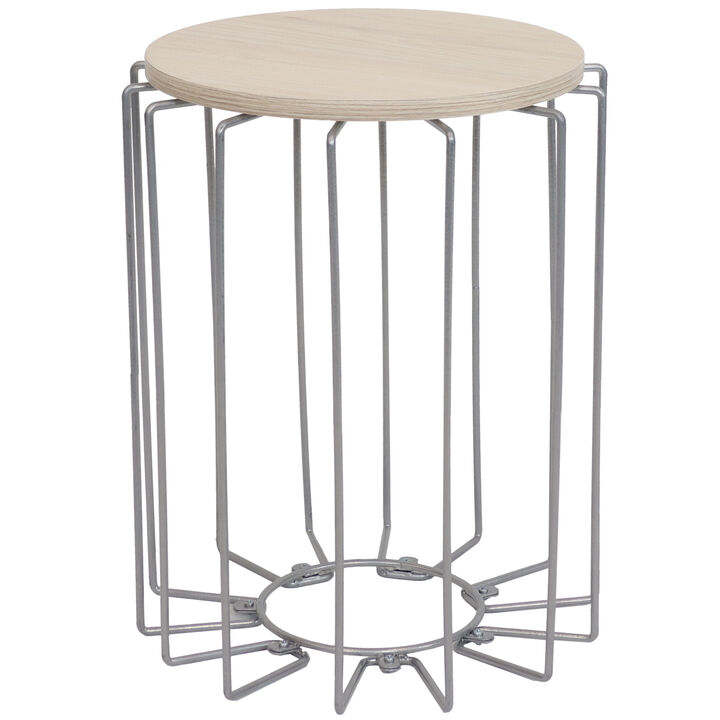 Sunnydaze Steel Wire End Table with Faux Woodgrain Tabletop