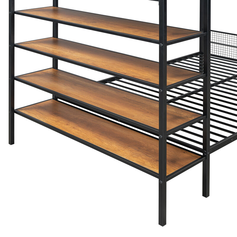Merax Metal Bunk Bed with 5-Tier Shelves