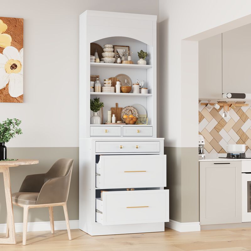 Merax Freestanding Tall Kitchen Hutch with Faux Marble Top