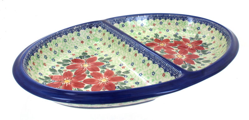 Blue Rose Polish Pottery Spring Blossom Large Divided Dish