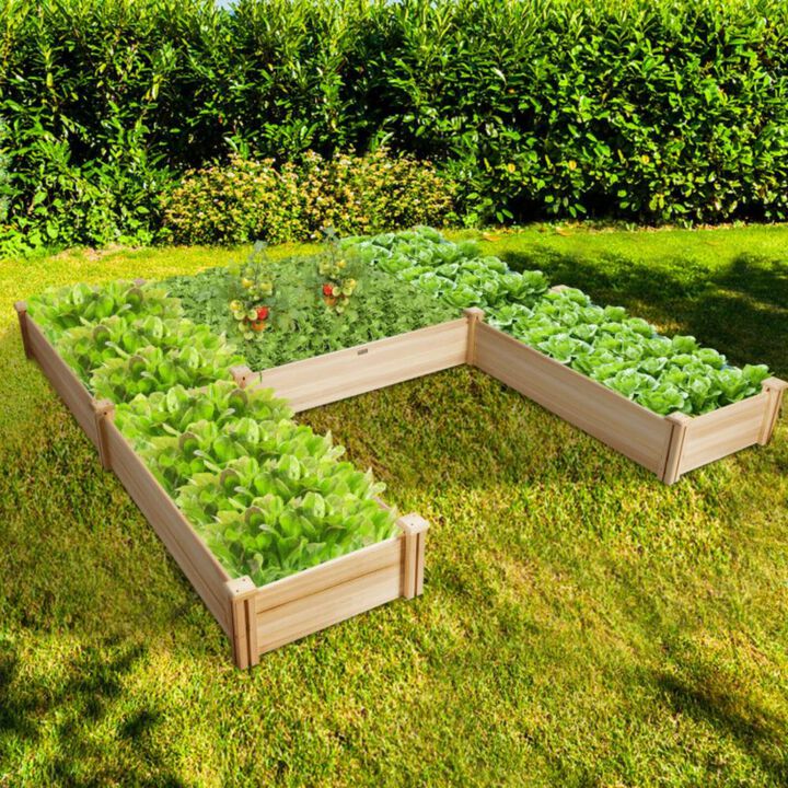 Hivvago U-Shaped Wooden Garden Raised Bed for Backyard and Patio