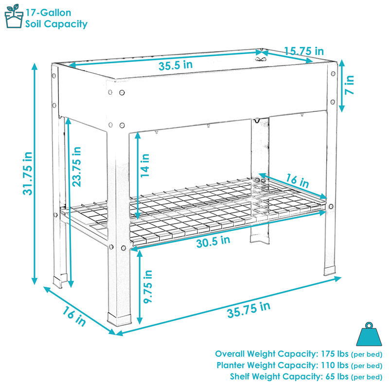 Sunnydaze Galvanized Steel Raised Bed with Mesh Shelf - Set of 2