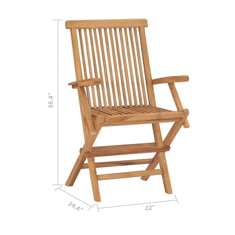 Foldable Outdoor Lounge Chair Set of 3, Slatted Back, Brown Teak Wood - Benzara