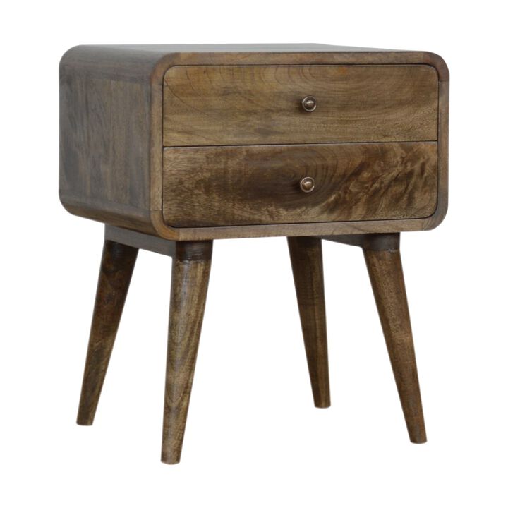 Curved Classic Grey Washed Solid Wood 2 Drawer   NightStand