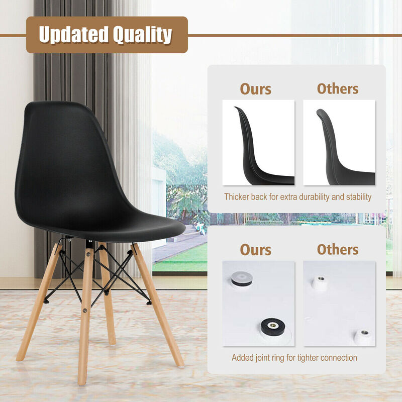 Costway Set of 4 Modern Dining Side Chair Armless Home Office w/ Wood Legs White