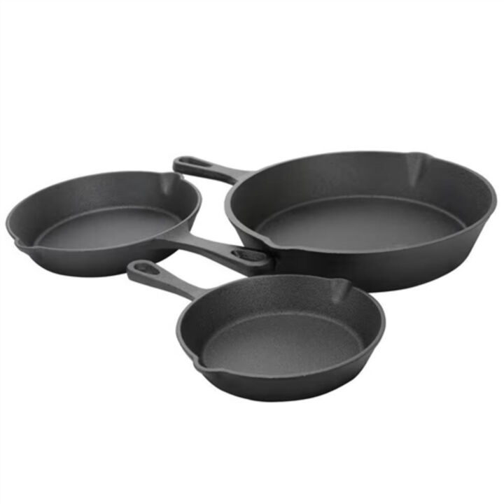 Pre-Seasoned Cast Iron 3-Piece Skillet Frying Pan Set Perfect for Indoor & Outdoor Cooking