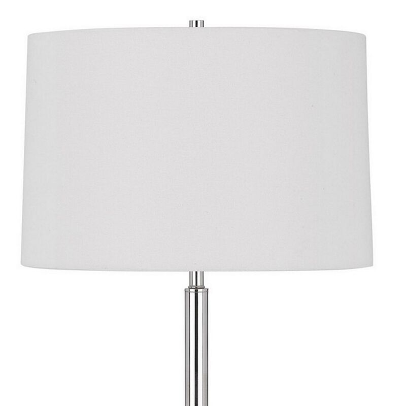 Ava 61 Inch Modern Floor Lamp, Glass Tray Table, 1 USB Port, Glossy, Chrome-Benzara
