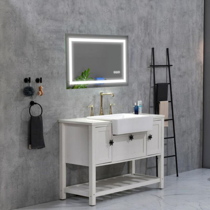 LED Lighted Bathroom Wall-Mounted Mirror High Lumen, Anti-Fog, and Dimmer Function for a Clear, Customized Reflection