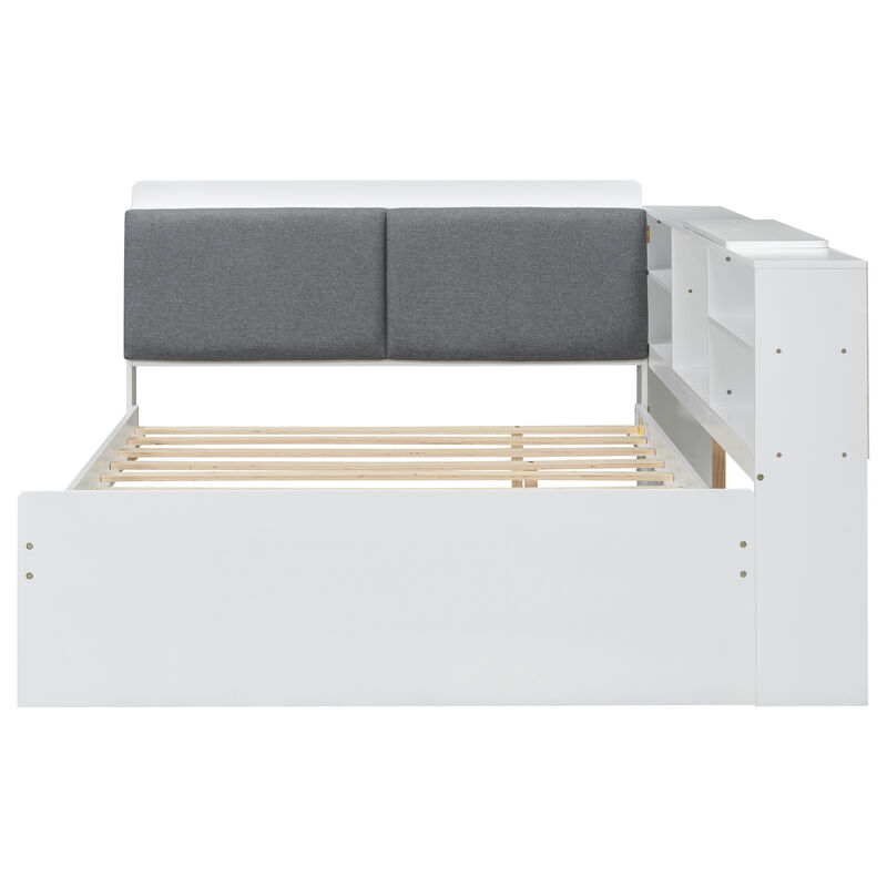 Merax Platform Bed with Trundle and Storage Headboard