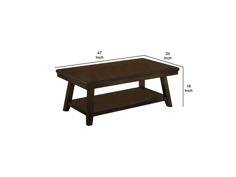 Wooden Coffee Table with One Open Shelf, Brown - Benzara