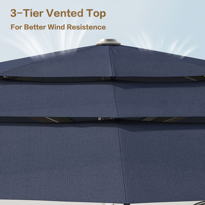 FUFU&GAGA 11FT 3-Tier Patio Umbrella – Navy Blue, Crank & Tilt, Heavy-Duty Steel Frame, UV-Resistant Polyester, Outdoor Sunshade