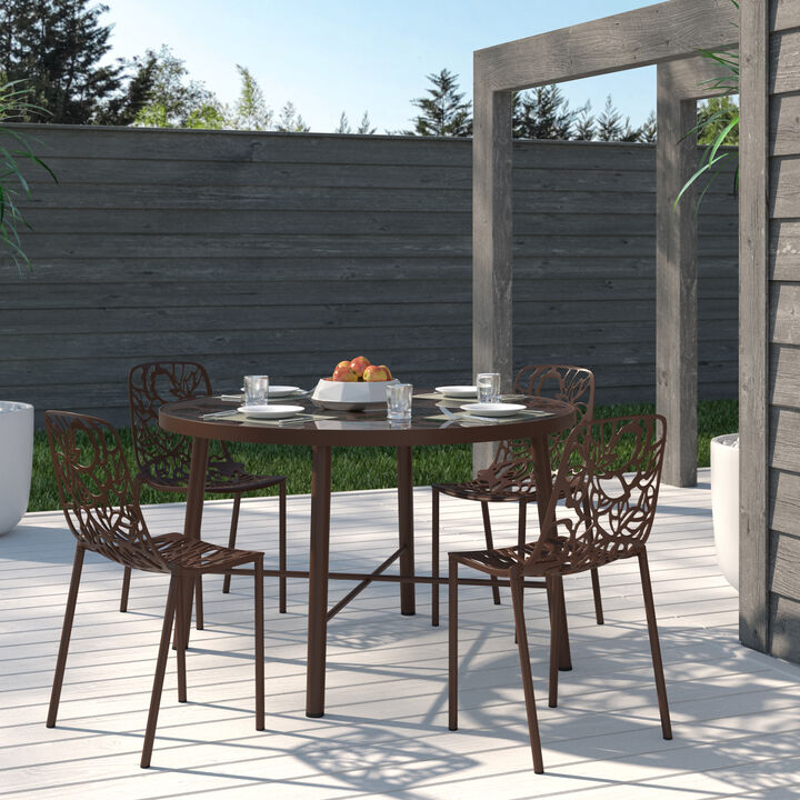 LeisureMod Devon Modern Aluminum Outdoor Dining Chair set of 4 in Brown