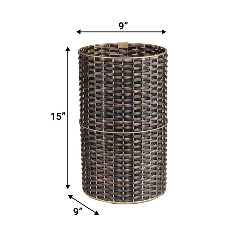 Cecil Modern Faux Wicker Cylinder Waste Basket