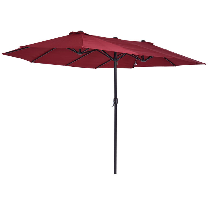 15' Outdoor Double Sided Market Patio Umbrella  Steel Rectangular - Wine Red