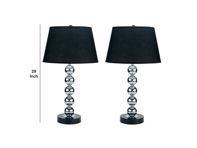 27 Inch Modern Table Lamp, Spindle Design Body, Set of 2, Black, Chrome - Benzara