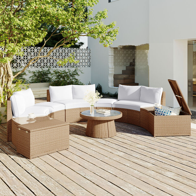 Merax Outdoor Sectional Half Round Patio Rattan Sofa Set