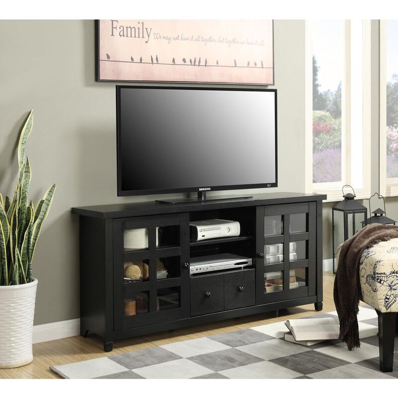 Convience Concept, Inc. Newport Park Lane 1 Drawer TV Stand with Storage Cabinets and Shelves for TVs up to 65 Inches, Black