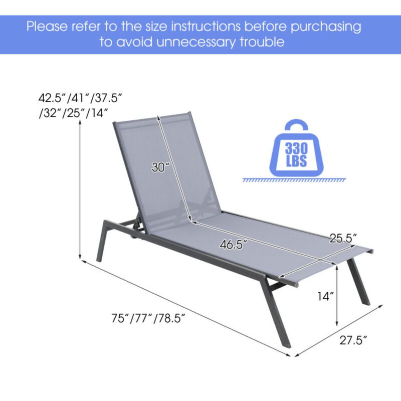 Hivvago Outdoor Adjustable Chaise Lounge Chair with Lay Flat Position and Quick-Drying Fabric