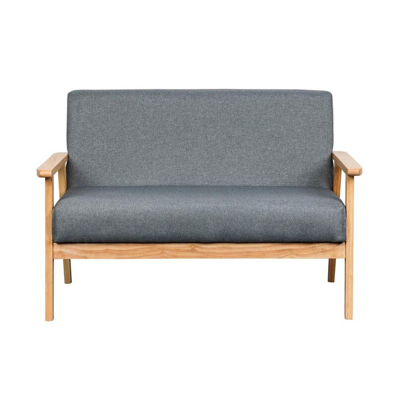 Gala 3 Piece Loveseat and Chair Set, Gray Fabric, Natural Brown Wood Frame