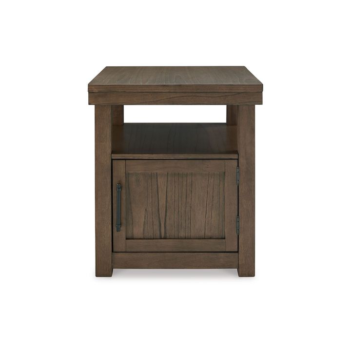 Olaf Side End Table, Open Shelf and Cabinet, 26 Inch Brown Acacia Wood - Benzara