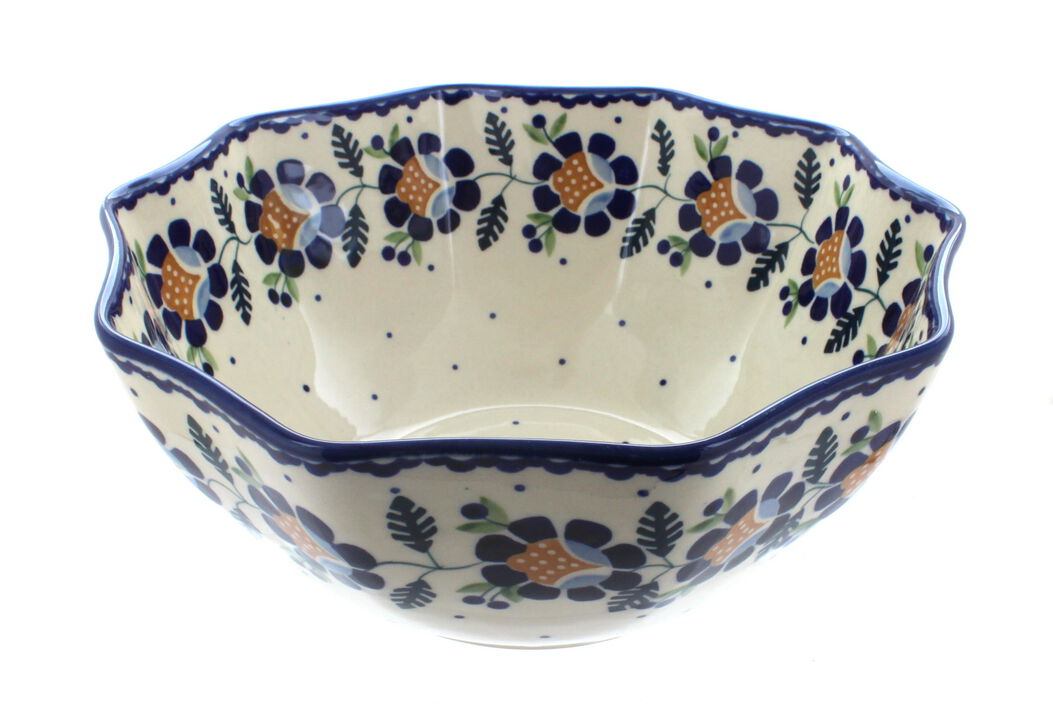 Blue Rose Polish Pottery Jungle Bouquet Small Decagonal Serving Bowl
